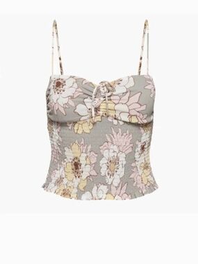 Aritzia Wilfred Floral Smocked Cami Top - Grey & Cream XXL